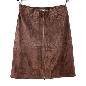 Isaac Mizrahi Chocolate Brown Suede Front-Zip A-Line Skirt